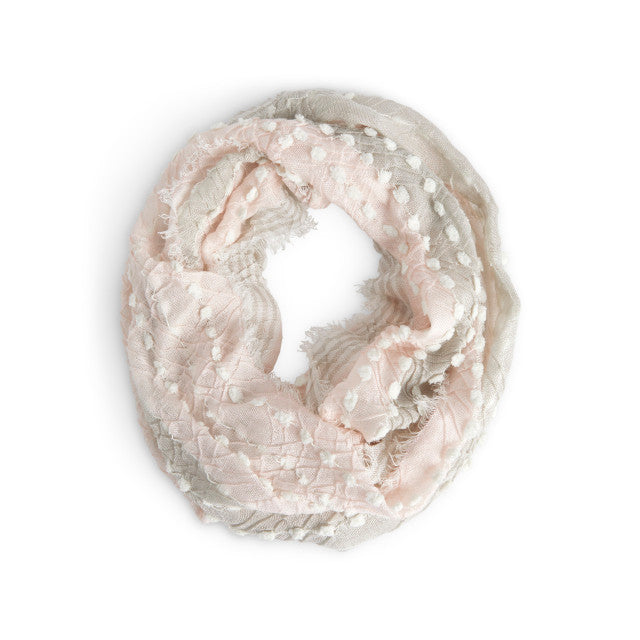 Demdaco Textured Blush Infinity Scarf in soft knit fabric, cozy and stylish, available at Be Charmed.