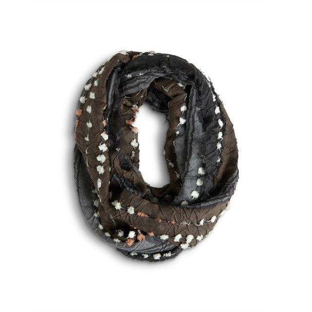 Demdaco Textured Gray Mix Infinity Scarf in soft knit fabric, cozy and stylish, available at Be Charmed.