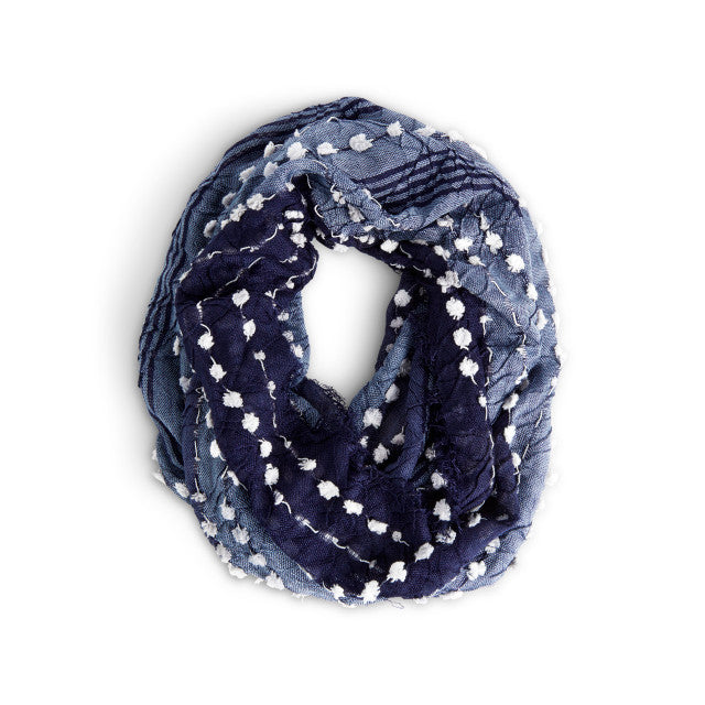 Demdaco Textured Navy Infinity Scarf in soft knit fabric, cozy and stylish, available at Be Charmed.
