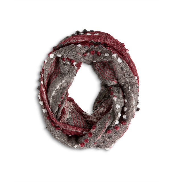 Demdaco Textured Red Infinity Scarf in soft knit fabric, cozy and stylish, available at Be Charmed.