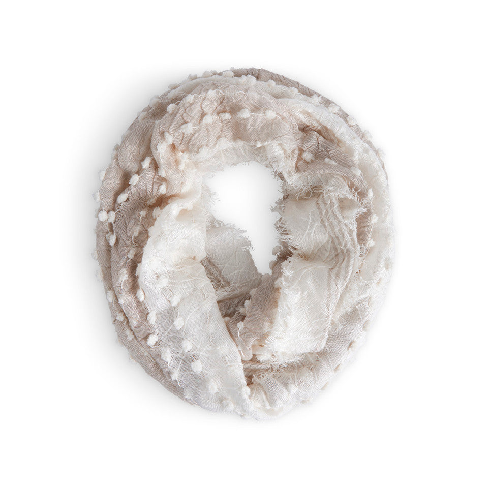 Demdaco Textured White Infinity Scarf in soft knit fabric, cozy and stylish, available at Be Charmed.
