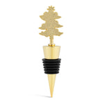 Back view of Demdaco Tree bottle stopper, 4″ tall metal & silicone stopper topped with decorated green Christmas tree—available at Be Charmed.
