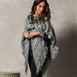 Demdaco Tweed Toggle Wrap in gray with cozy fabric and toggle closures, stylish layering piece—Available at Be Charmed.