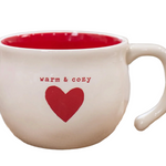 close up of Demdaco 16 oz stoneware Warm & Cozy Heart Soup Bowl, 4.5″×3.5″ cream ceramic with heart motif and hand‑thrown feel—available at Be Charmed.