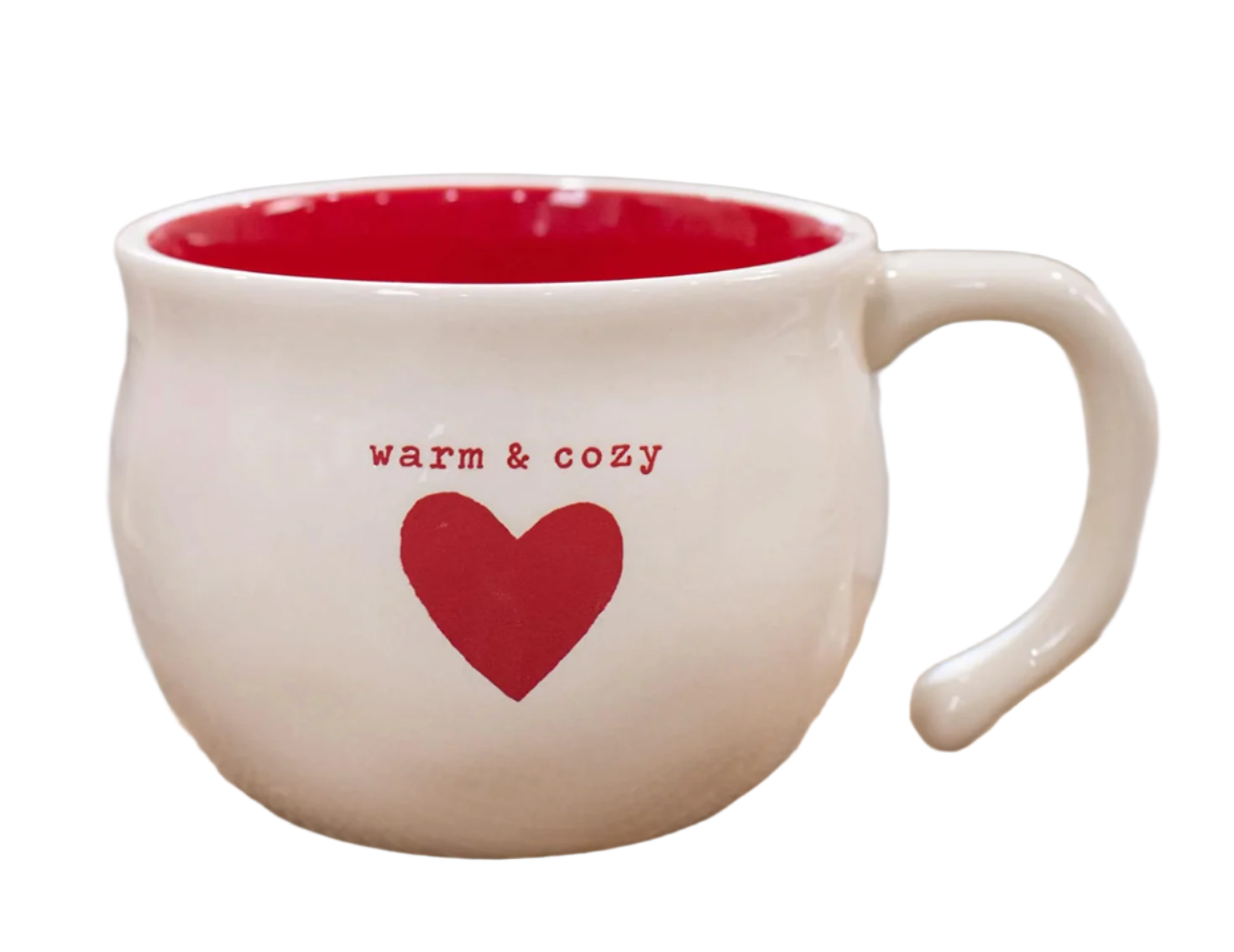 close up of Demdaco 16 oz stoneware Warm & Cozy Heart Soup Bowl, 4.5″×3.5″ cream ceramic with heart motif and hand‑thrown feel—available at Be Charmed.