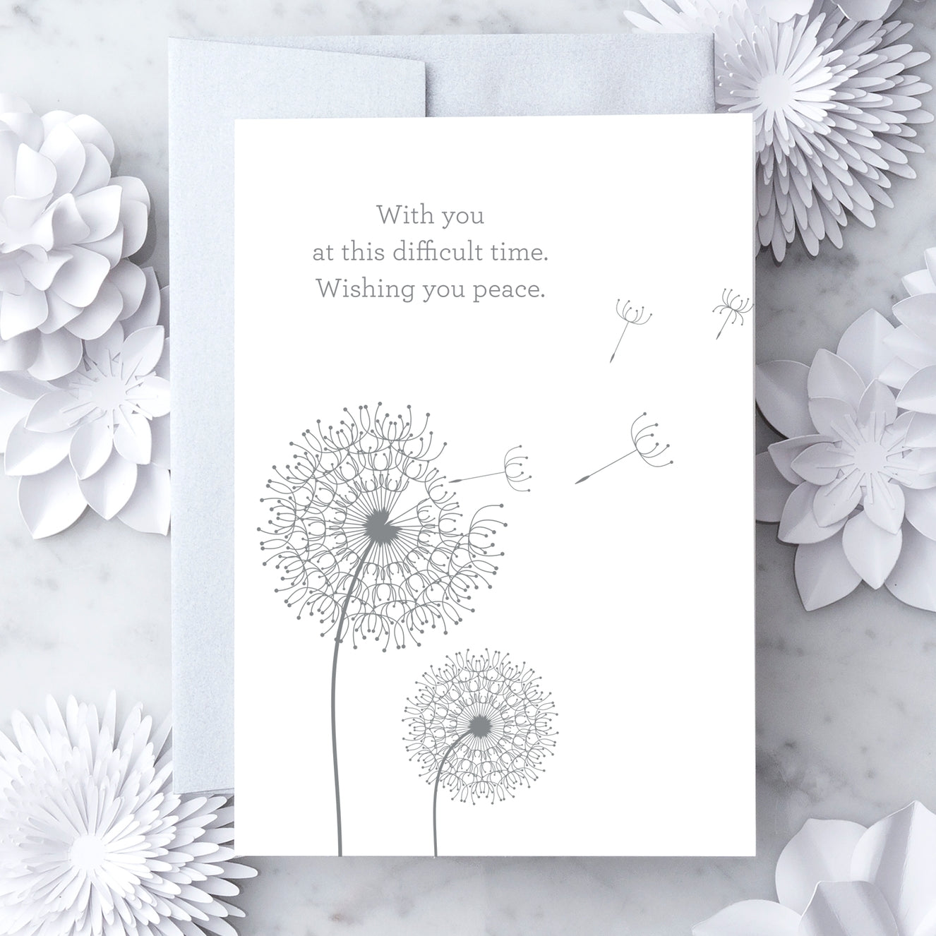 Design With Heart Sympathy Card with “With You at This Difficult Time” message, elegant stationery. Available at Be Charmed.