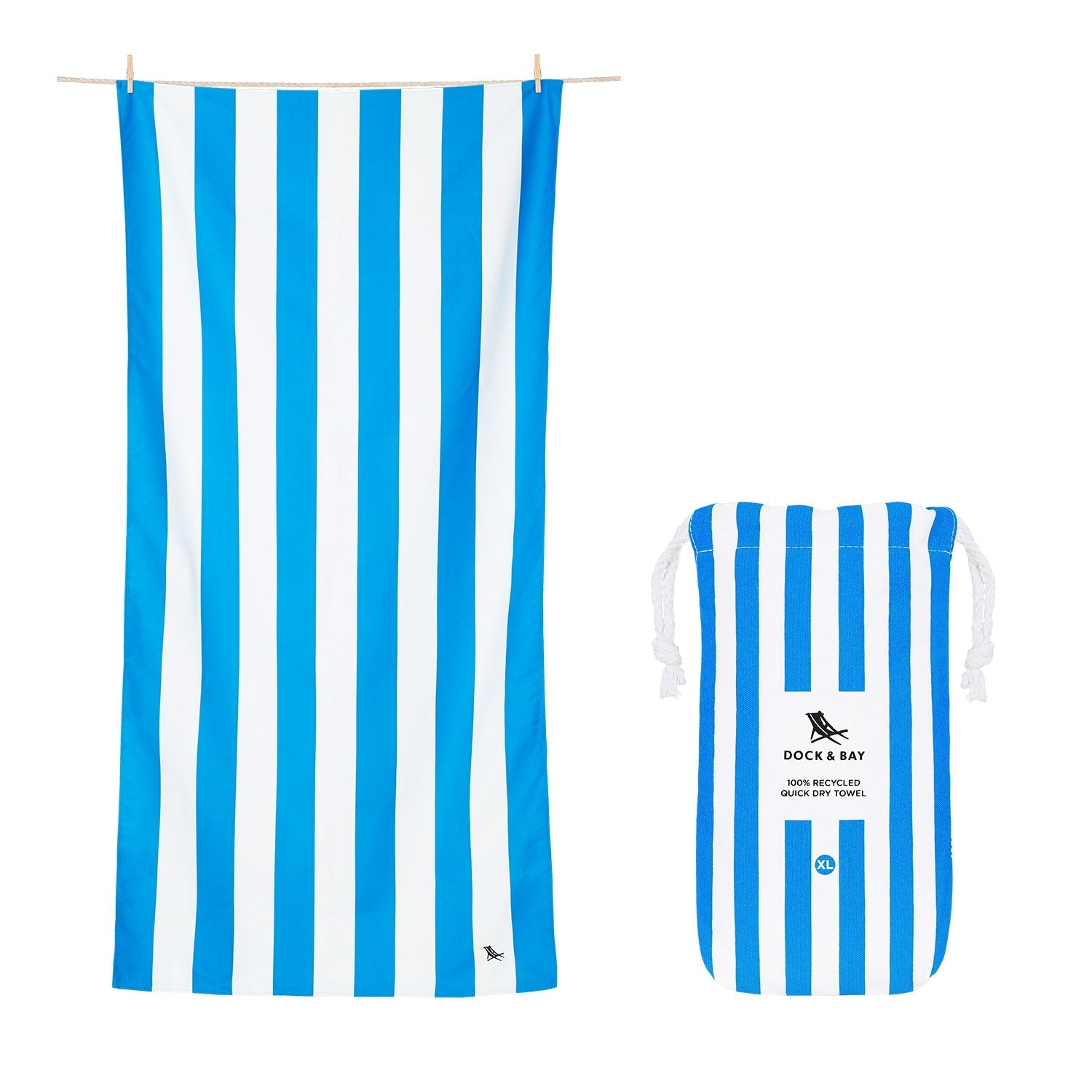 Dock & Bay Extra Large Quick Dry Towel in Bondi Blue - Oversized beach towel in vibrant stripes, featuring quick-drying fabric, available at Be Charmed.