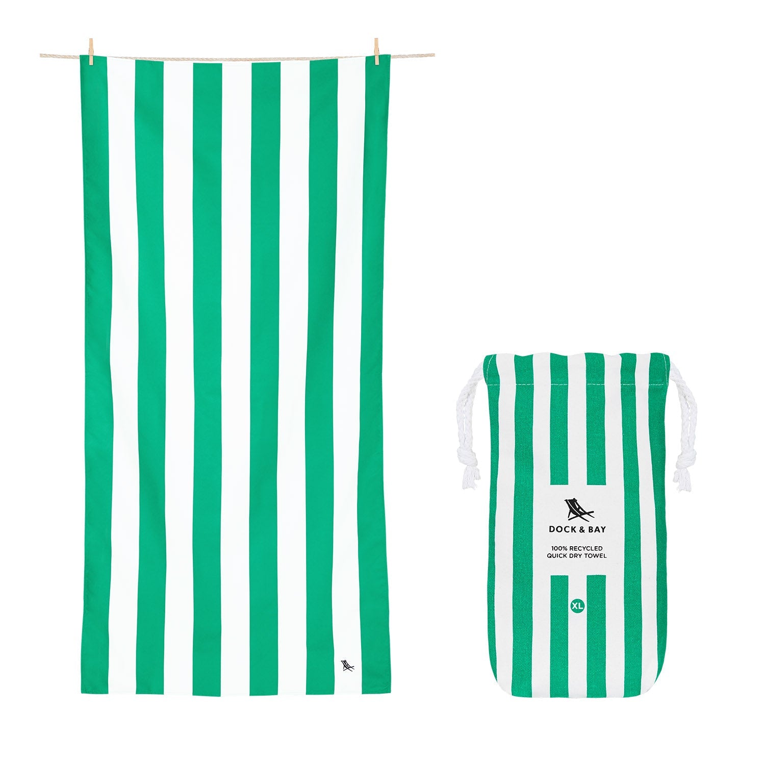 Dock & Bay Extra Large Quick Dry Towel in Cancun Green - Oversized beach towel in vibrant stripes, featuring quick-drying fabric, available at Be Charmed.