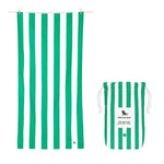 Dock & Bay Large Quick Dry Towel – Vibrant striped design in Cancun Green, lightweight and quick-drying, ideal for beach outings.
