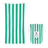 Dock & Bay Large Quick Dry Towel – Vibrant striped design in Cancun Green, lightweight and quick-drying, ideal for beach outings.