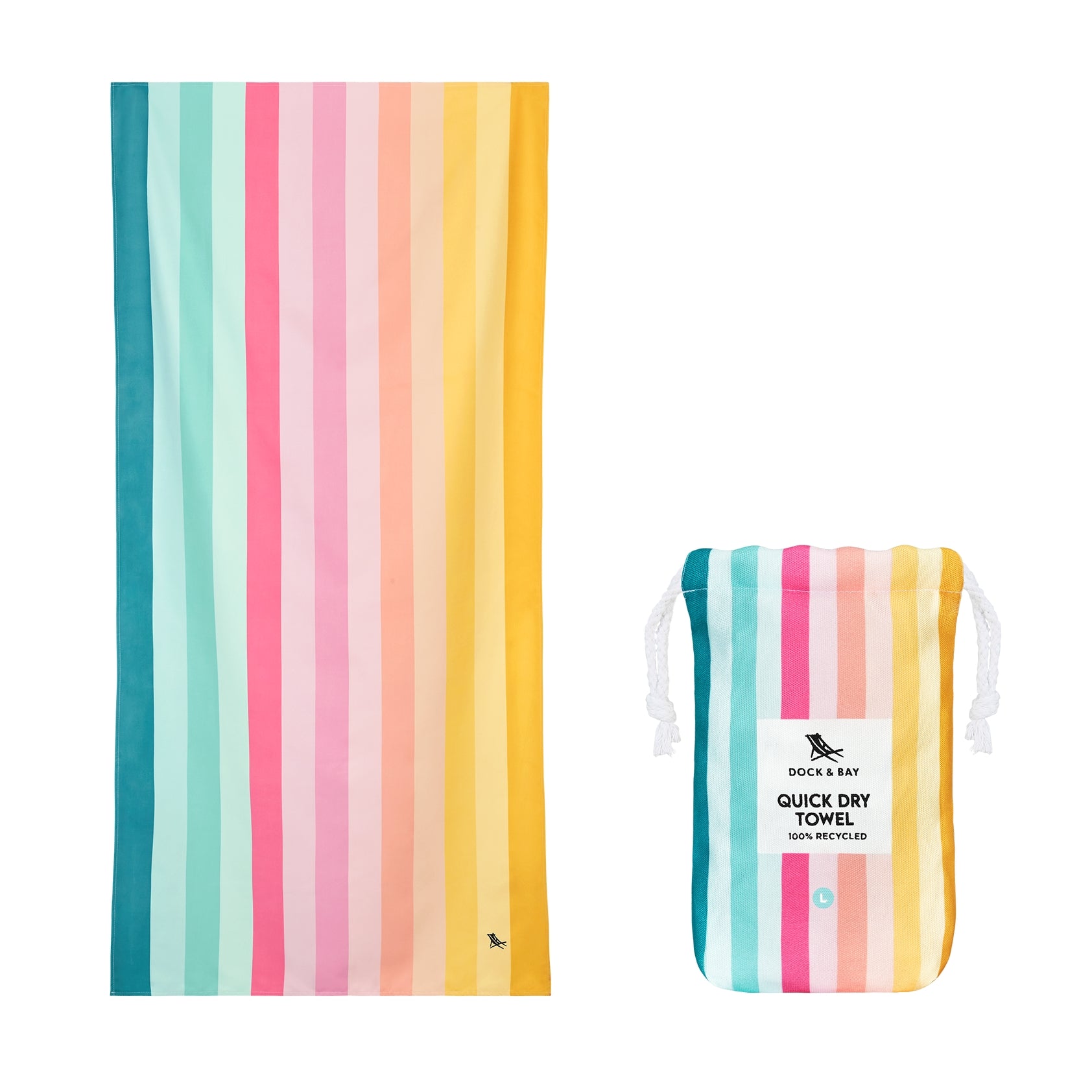 Dock & Bay Large Quick Dry Towel – Vibrant striped design in Coastal Candy, lightweight and quick-drying, ideal for beach outings.