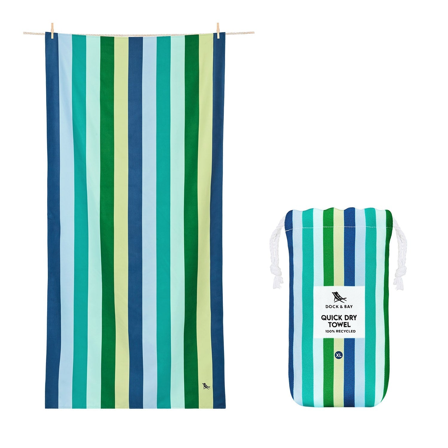 Dock & Bay Extra Large Quick Dry Towel in Cool Lagoon  - Oversized beach towel in vibrant stripes, featuring quick-drying fabric, available at Be Charmed.