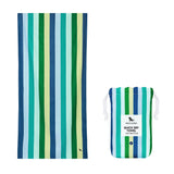 Dock & Bay Large Quick Dry Towel – Vibrant striped design in Cool Lagoon, lightweight and quick-drying, ideal for beach outings.