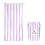 Dock & Bay Large Quick Dry Towel – Vibrant striped design in Lombok Lilac, lightweight and quick-drying, ideal for beach outings.
