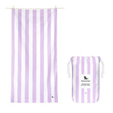 Dock & Bay Large Quick Dry Towel – Vibrant striped design in Lombok Lilac, lightweight and quick-drying, ideal for beach outings.