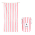 Dock & Bay Large Quick Dry Towel – Vibrant striped design in Malibu Pink, lightweight and quick-drying, ideal for beach outings.
