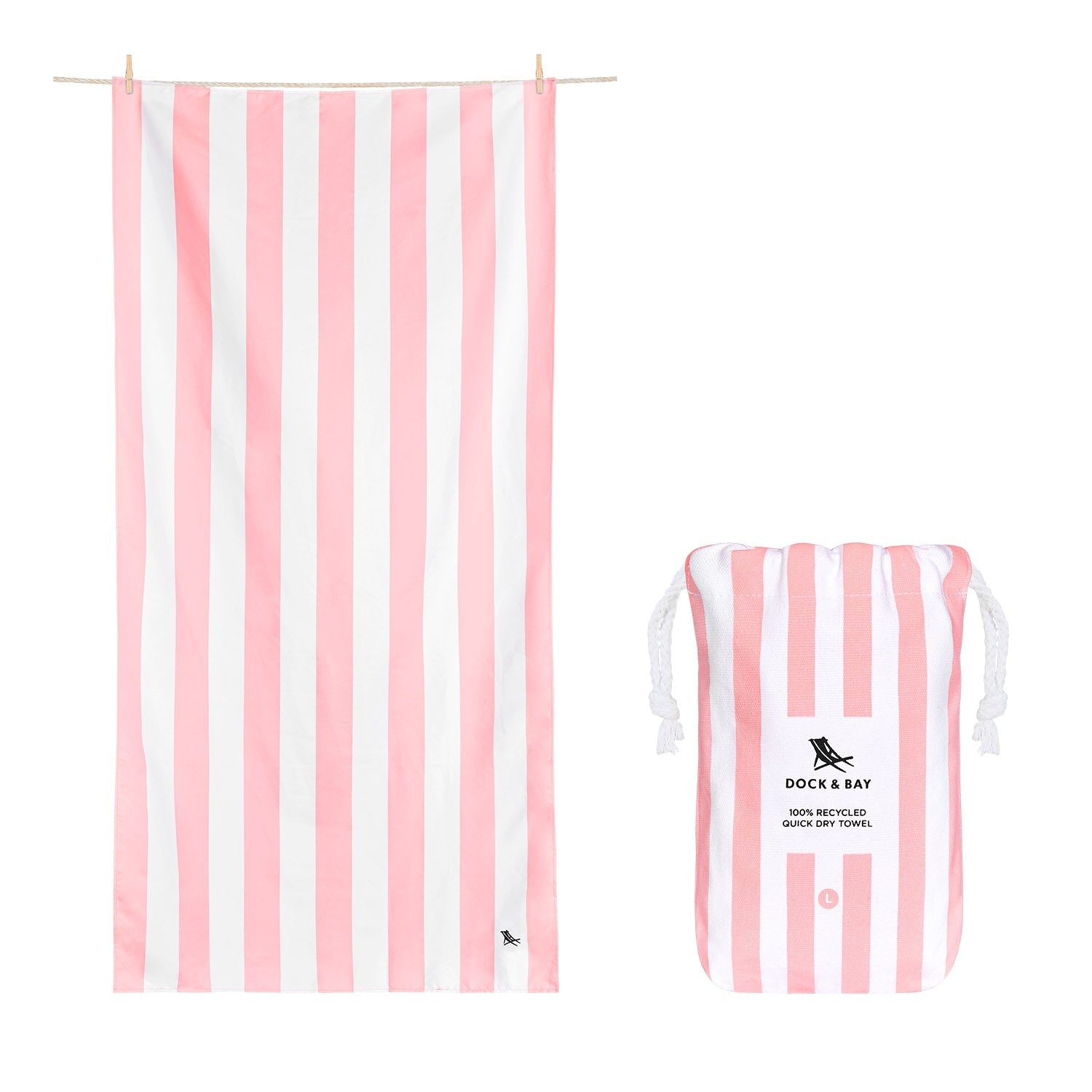 Dock & Bay Large Quick Dry Towel – Vibrant striped design in Malibu Pink, lightweight and quick-drying, ideal for beach outings.