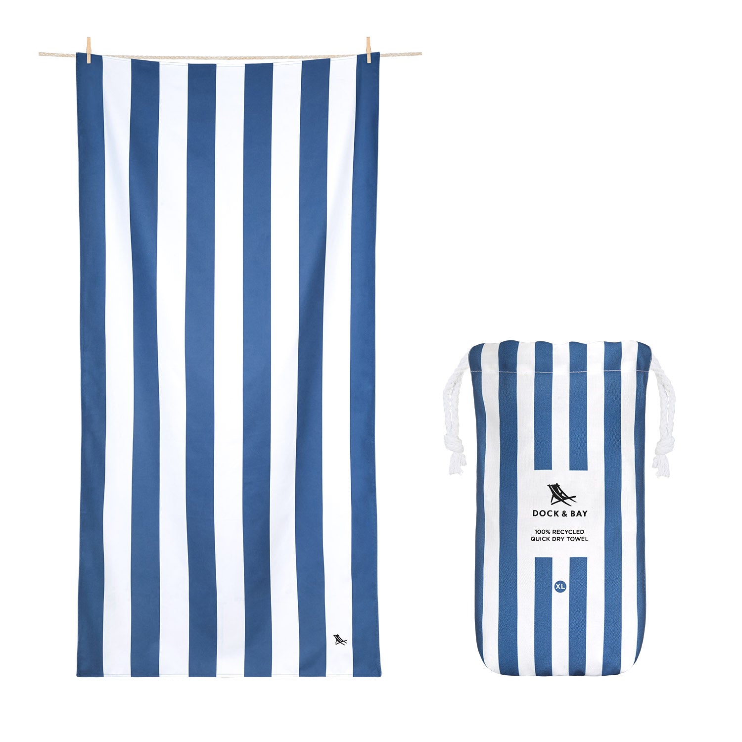 Dock & Bay Extra Large Quick Dry Towel in Navy - Oversized beach towel in vibrant stripes, featuring quick-drying fabric, available at Be Charmed.
