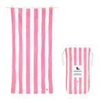 Dock & Bay Extra Large Quick Dry Towel in Phi Phi Pink - Oversized beach towel in vibrant stripes, featuring quick-drying fabric, available at Be Charmed.
