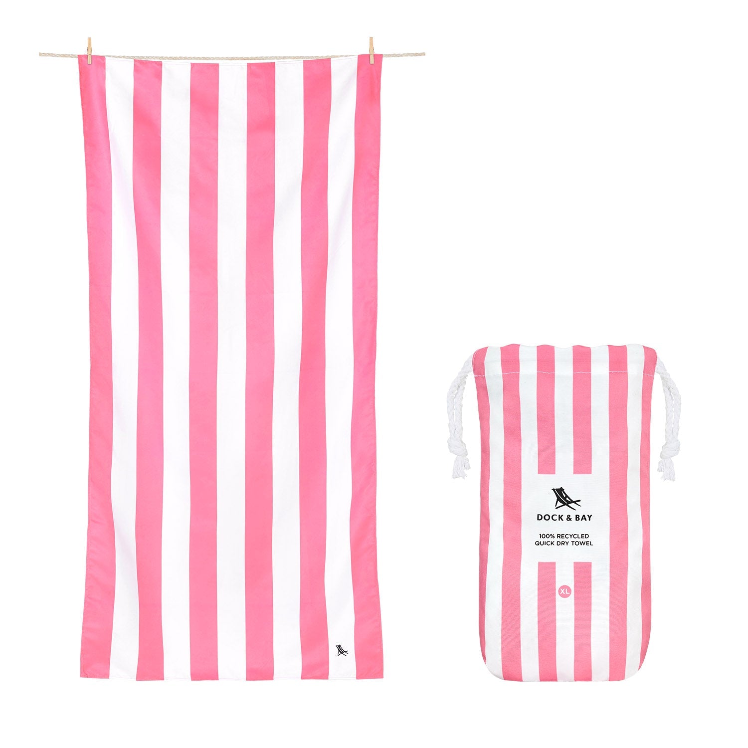 Dock & Bay Extra Large Quick Dry Towel in Phi Phi Pink - Oversized beach towel in vibrant stripes, featuring quick-drying fabric, available at Be Charmed.