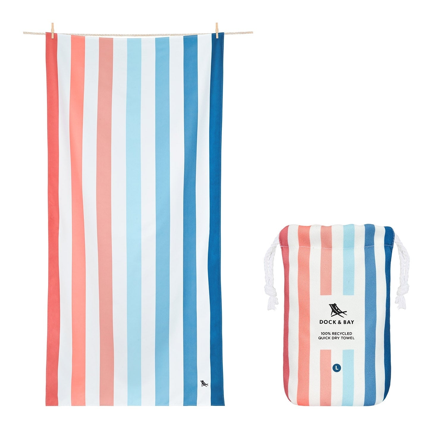 Dock & Bay Large Quick Dry Towel – Vibrant striped design in Sand to Sea lightweight and quick-drying, ideal for beach outings.