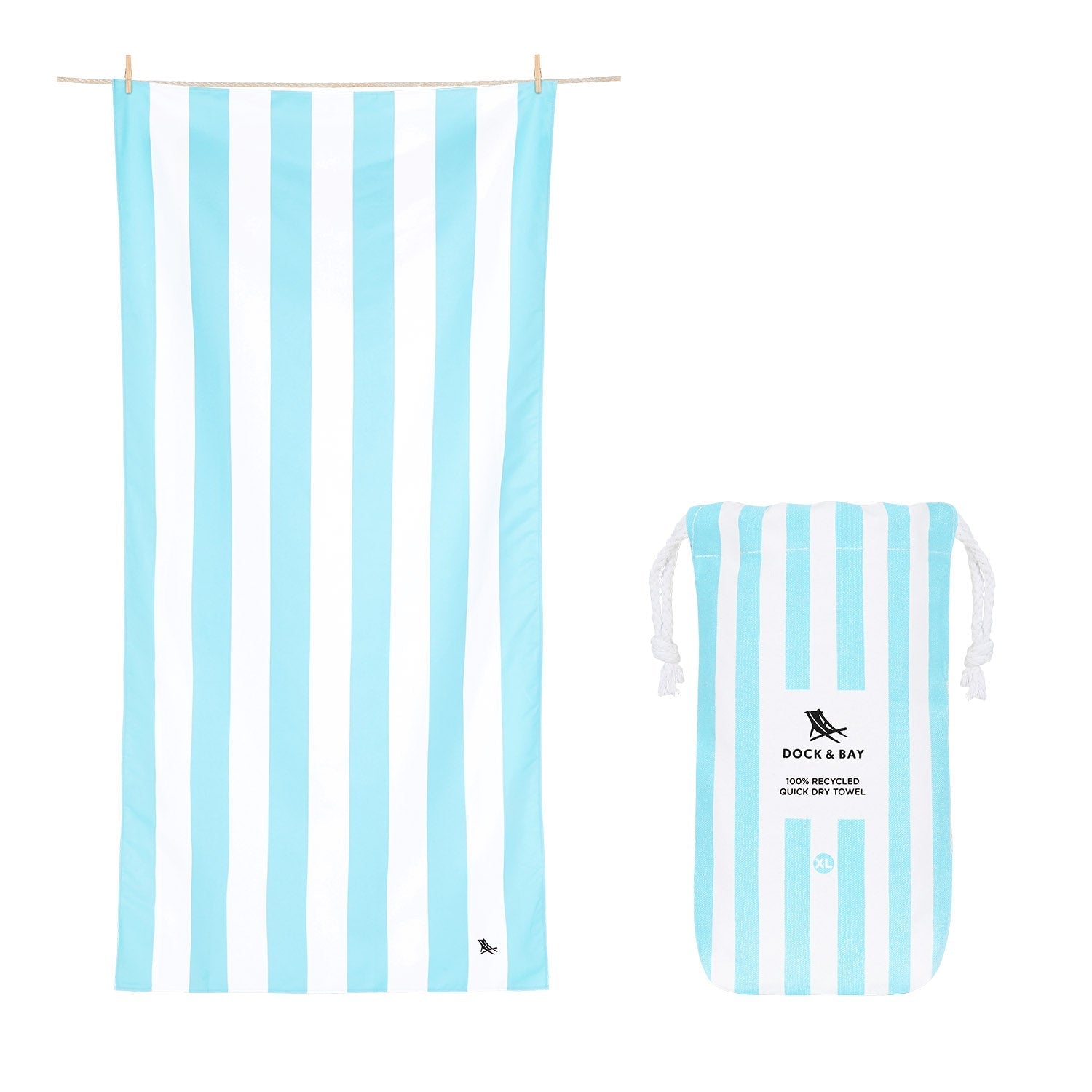 Dock & Bay Extra Large Quick Dry Towel in Tulum Blue - Oversized beach towel in vibrant stripes, featuring quick-drying fabric, available at Be Charmed.