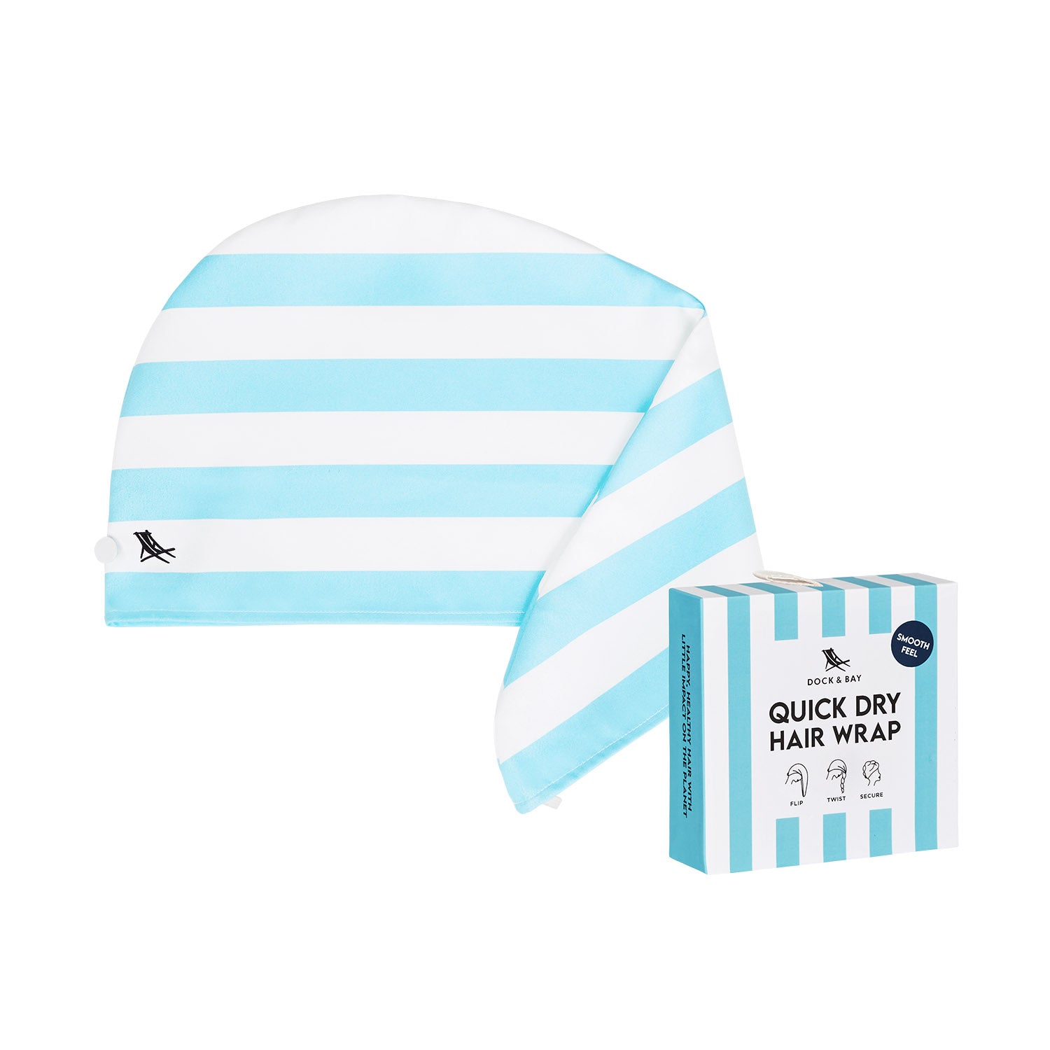 Dock & Bay Tulum Blue Hair Wrap – Quick-dry, lightweight towel in various colors, designed for efficient hair drying, available at Be Charmed.