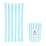 Dock & Bay Large Quick Dry Towel – Vibrant striped design in Tulum Blue, lightweight and quick-drying, ideal for beach outings.
