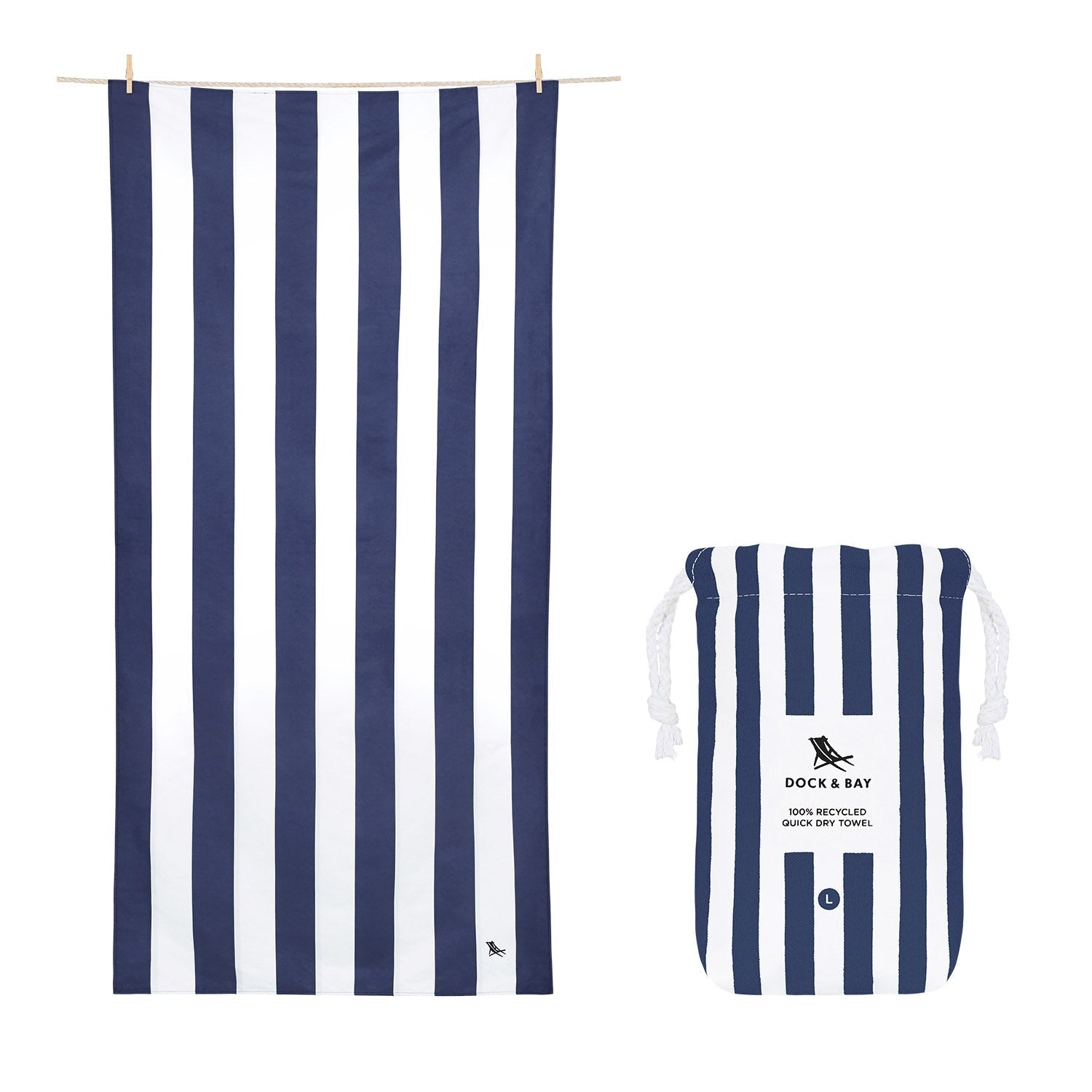 Dock & Bay Large Quick Dry Towel – Vibrant striped design in Whitsunday Blue, lightweight and quick-drying, ideal for beach outings.