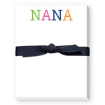 A mini notepad with 'NANA' written in colorful letters on the cover, tied with a black ribbon. Available at Be Charmed