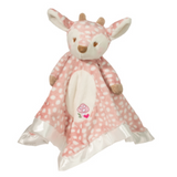 Douglas Farrah Pink Fawn Snuggler featuring a plush baby deer head with floppy ears and a soft pink velvety blanket body. Gentle and cozy baby lovey. Available at Be Charmed.