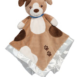 Douglas Zeke Puppy Snuggler with floppy brown puppy head and super-soft blanket body in neutral tones. A comforting plush lovey for babies. Available at Be Charmed.