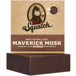Dr. Squatch Maverick Musk exfoliating bar soap with leather, amber & moss scent. Available at Be Charmed.