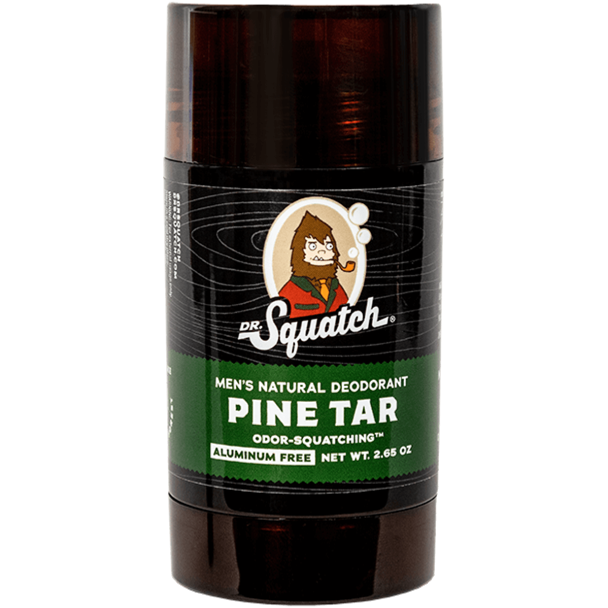 Dr. Squatch Pine Tar deodorant stick with woodsy pine scent, charcoal & arrowroot odor protection. Available at Be Charmed.