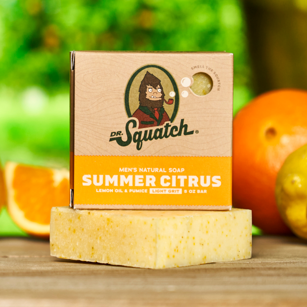 Dr. Squatch Summer Citrus Bar Soap – zesty citrus scent and natural exfoliants for a refreshing clean. Available at Be Charmed.