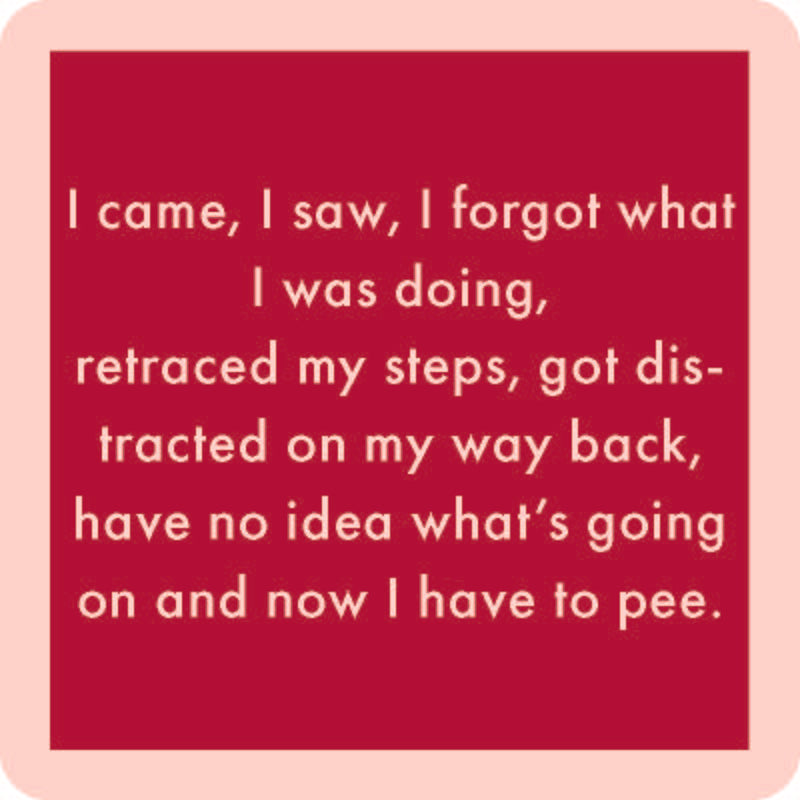Funny and durable Drinks On Me coaster featuring the bold “I Came, I Saw” design. Perfect for protecting surfaces while adding humor to home bars, coffee tables, or office desks. Great gift for friends who love witty barware. Available at Be Charmed.