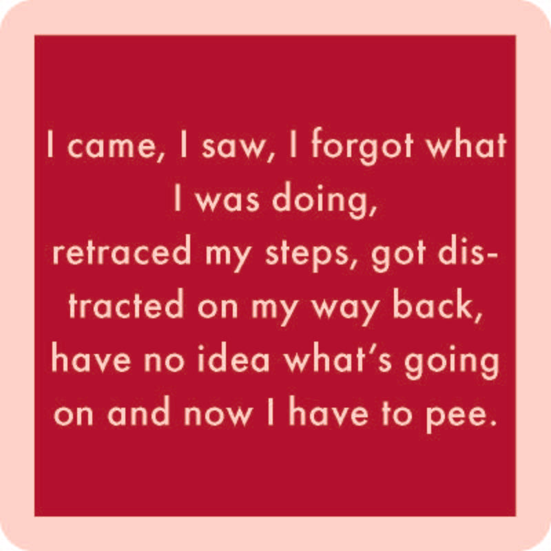 Funny and durable Drinks On Me coaster featuring the bold “I Came, I Saw” design. Perfect for protecting surfaces while adding humor to home bars, coffee tables, or office desks. Great gift for friends who love witty barware. Available at Be Charmed.