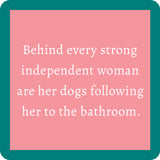 “Powerful Woman” coaster by Drinks On Me with bold and funny empowerment quote. Great gift for strong women. Available at Be Charmed.