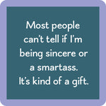 “Smartass” coaster by Drinks On Me with sharp, sarcastic humor. Great for bold personalities and fun gifting. Available at Be Charmed