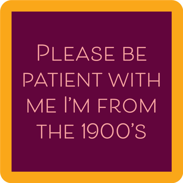 Funny "Drinks on Me" 1900's coaster with playful design, perfect for parties and bars. A humorous bar accessory by Drinks on Me brand. Available at Be Charmed.