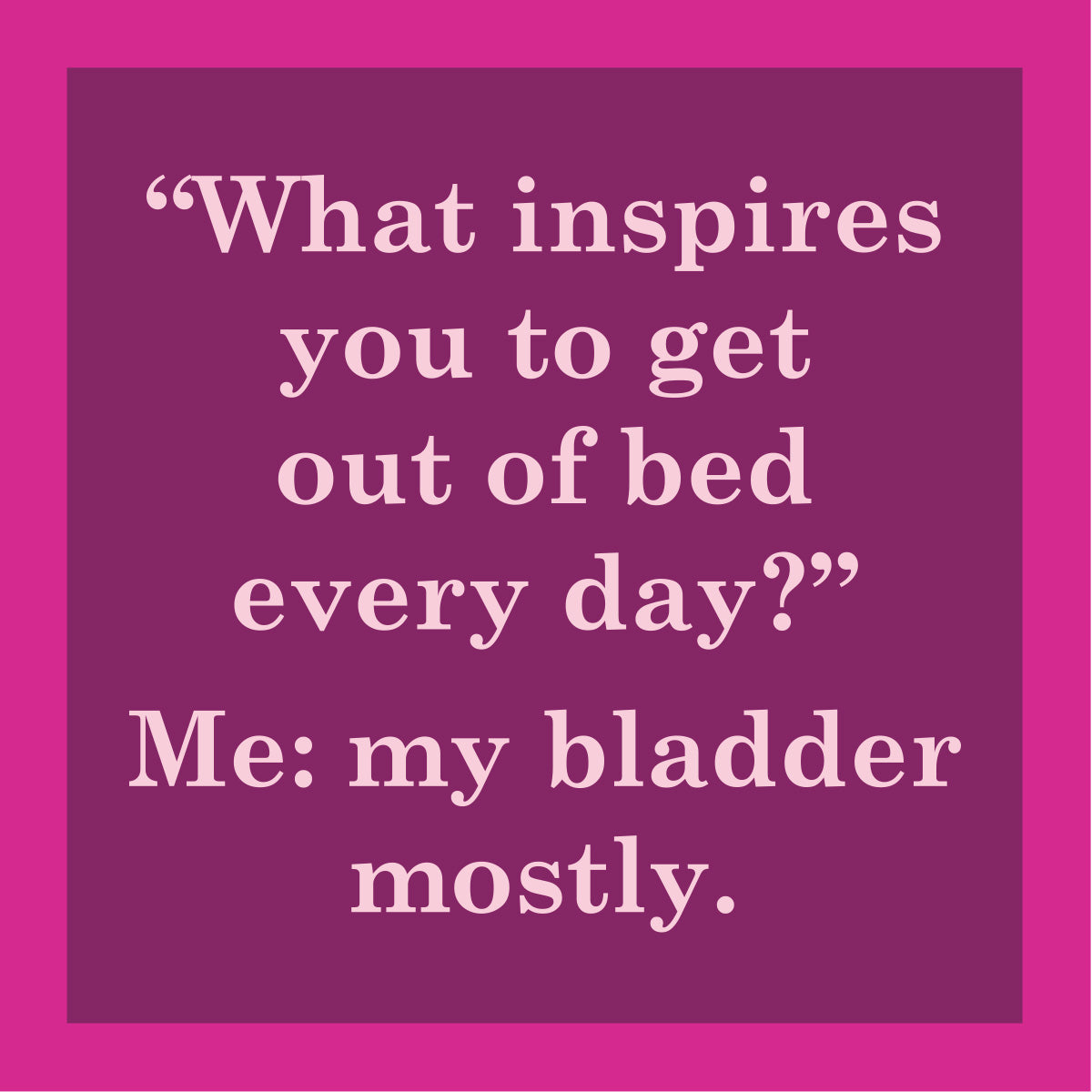 Purple coaster with white text on a purple background. Available at Be Charmed