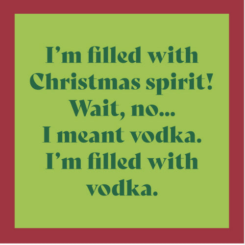 Drinks On Me XMAS Spirit 4×4 resin coaster with cork backing – holiday bar accessory, available at Be Charmed