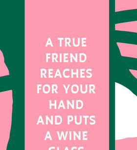 Drinks on Me “True Friend” Dish Towel – Humorous 100% cotton kitchen linen with witty sayings. Available at Be Charmed