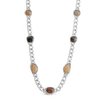 Silver chain necklace with embedded stones on a white background. Available at Be Charmed