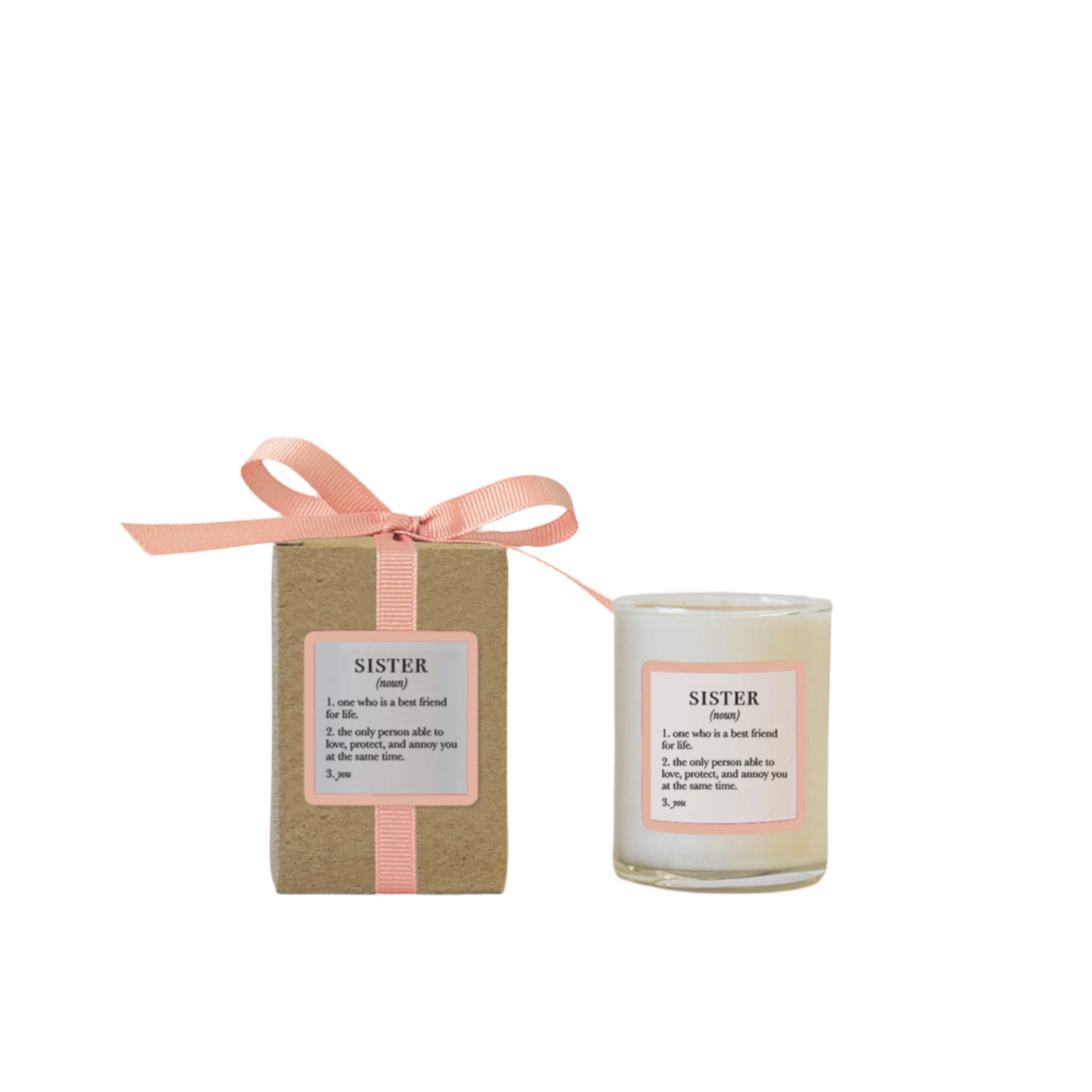 Ella B 3oz Sister Definition Candle – hand-poured soy candle with sweet, uplifting fragrance. Available at Be Charmed.