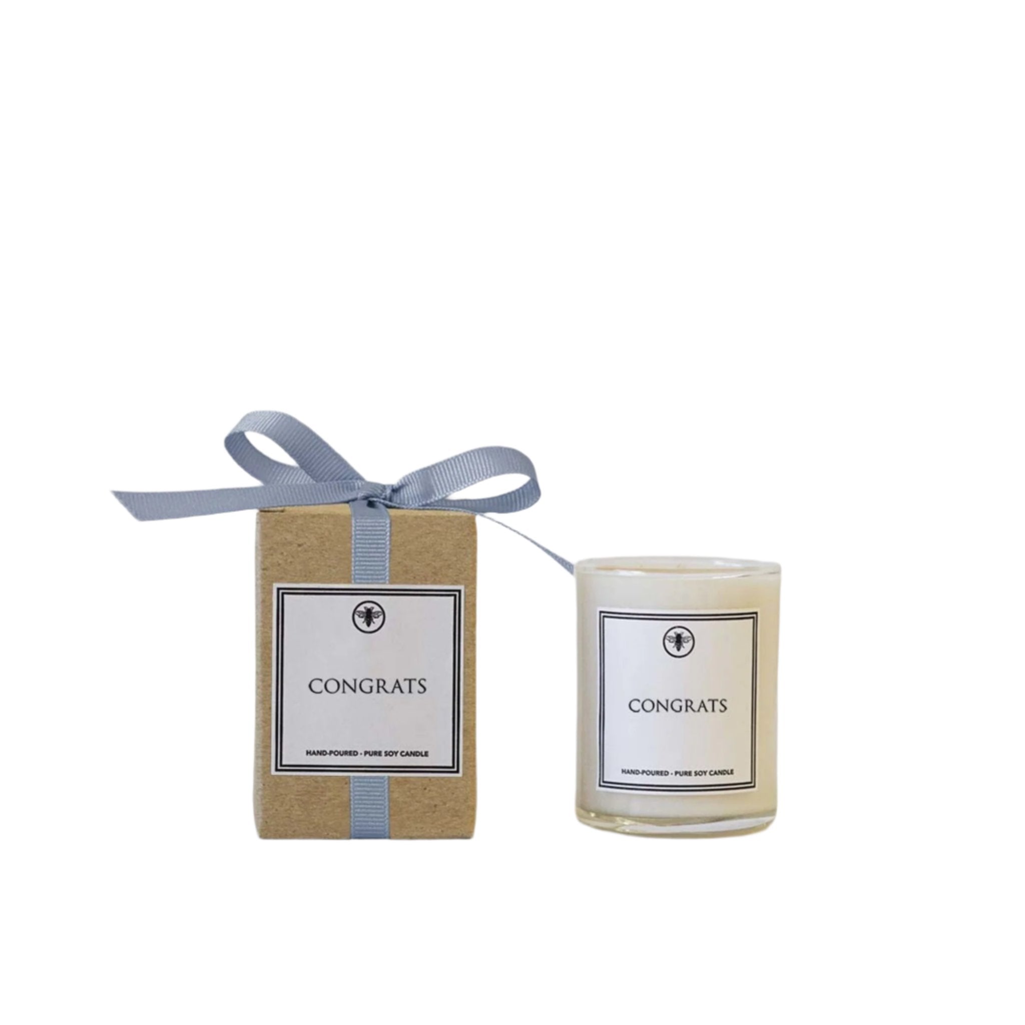 Ella B 3oz Congrats Candle – hand-poured soy candle with a fresh, uplifting fragrance. Available at Be Charmed.