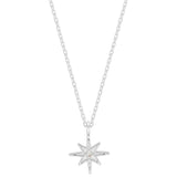 Silver star-shaped pendant on a chain against a white background. Available at Be Charmed