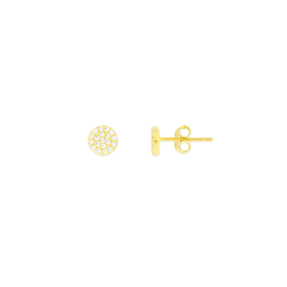 Gold fyb Crystal Juliet Stud Earrings in 18k gold-plated sterling silver with brilliant-cut CZ. Timeless sparkle for everyday or special occasions. Available at Be Charmed.