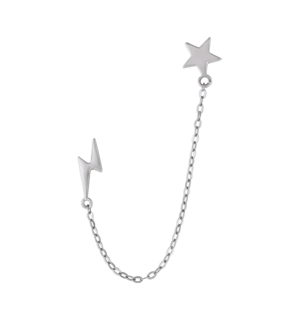 FYB silver star and lightning chain stud earrings available at Be Charmed.