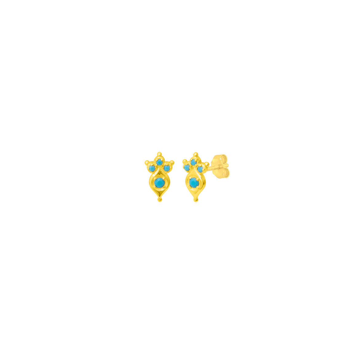 FYB Grace gold and turquoise stud earrings available at Be Charmed.